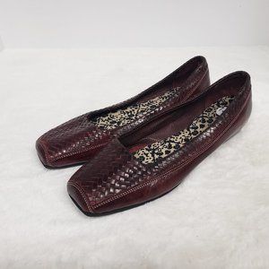 Sesto Meucci Mahogany Woven Square Toe Flats Size 7.5